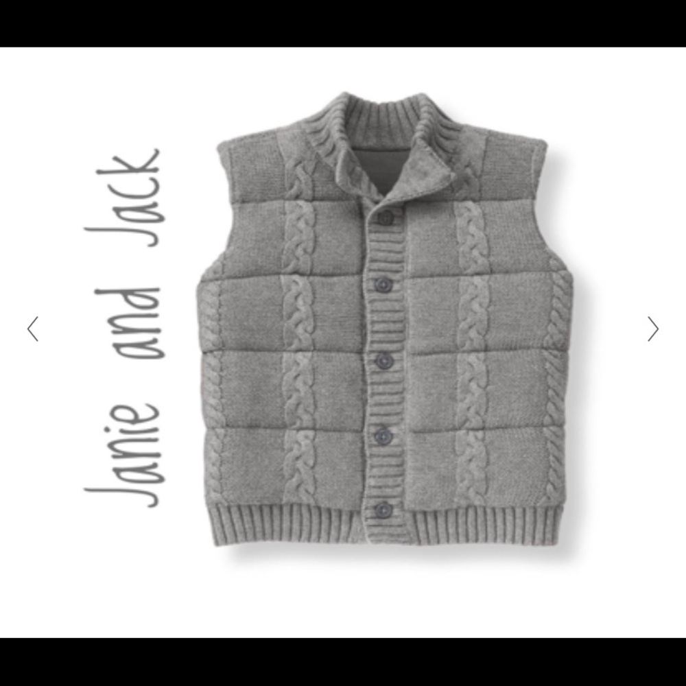 Janie & Jack boys grey knit puffer sweater vest.